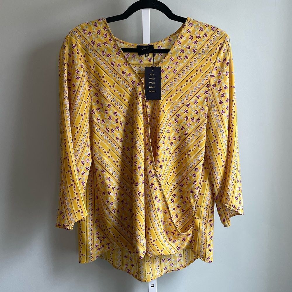 NWT W5 Yellow Floral Boho Surplice Blouse